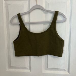 SATURDAYS NYC Olive Green Ribbed Crop Tank